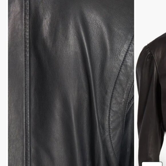 NWT Joie Black Leather Moto Jacket Lambskin Cropped Puff 3/4 Sleeve Biker Jacket - Picture 7 of 16